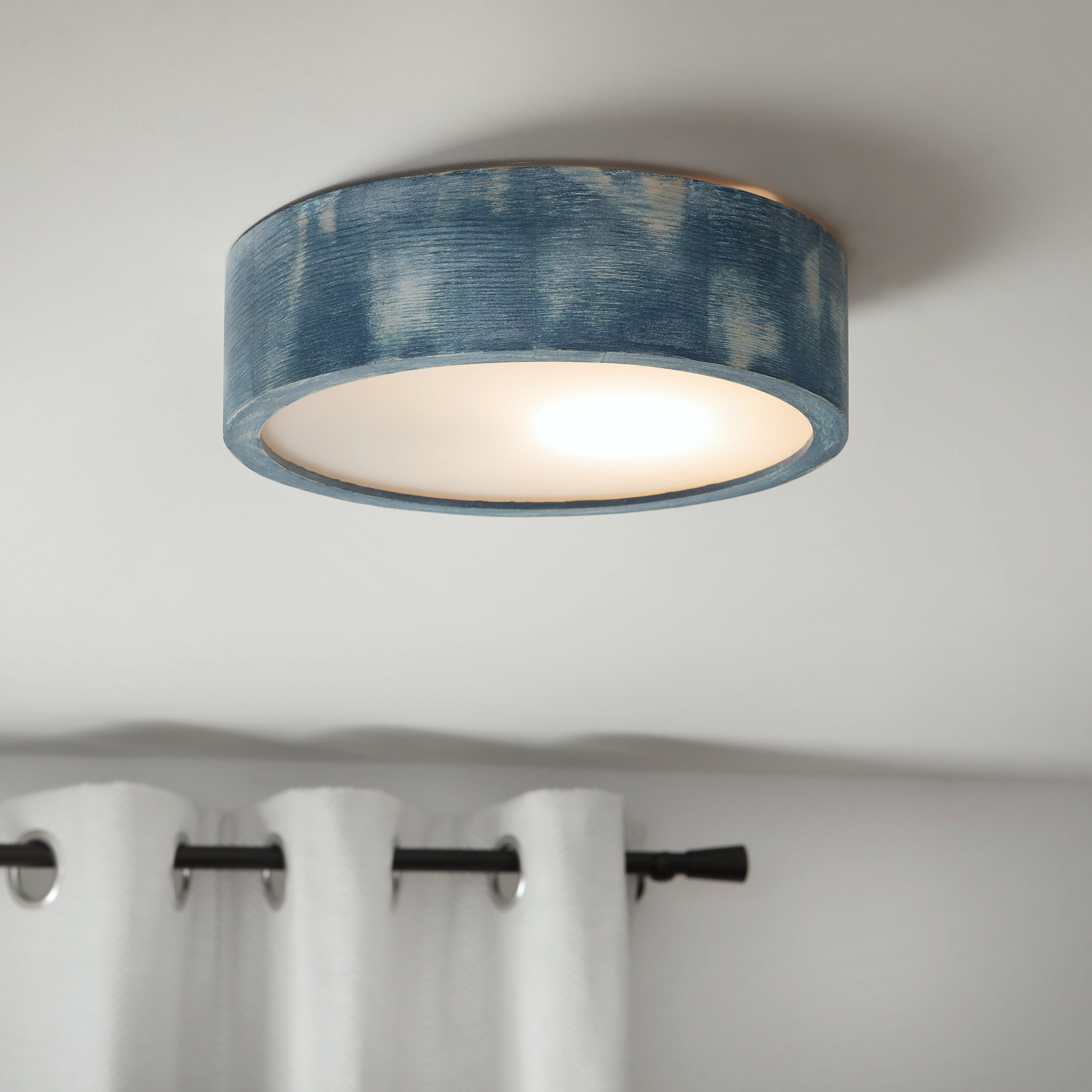 Lamkur Deckenleuchte hellbraun blau Glas Holz B/H/L: ca. 28x28x10 cm 1 Brennstellen