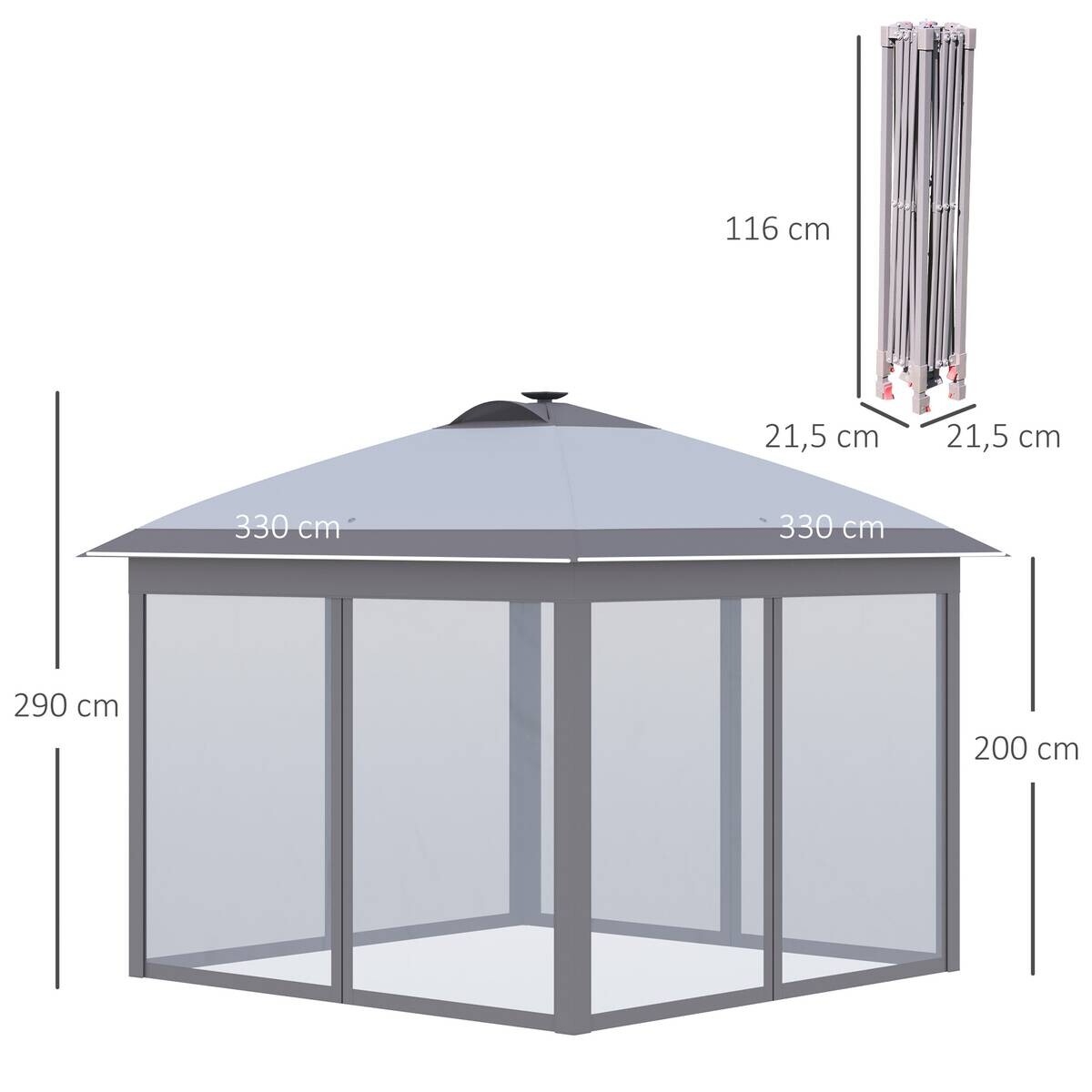 Outsunny Faltpavillon grau Polyester-Mischgewebe B/H/L: ca. 330x288x330 cm