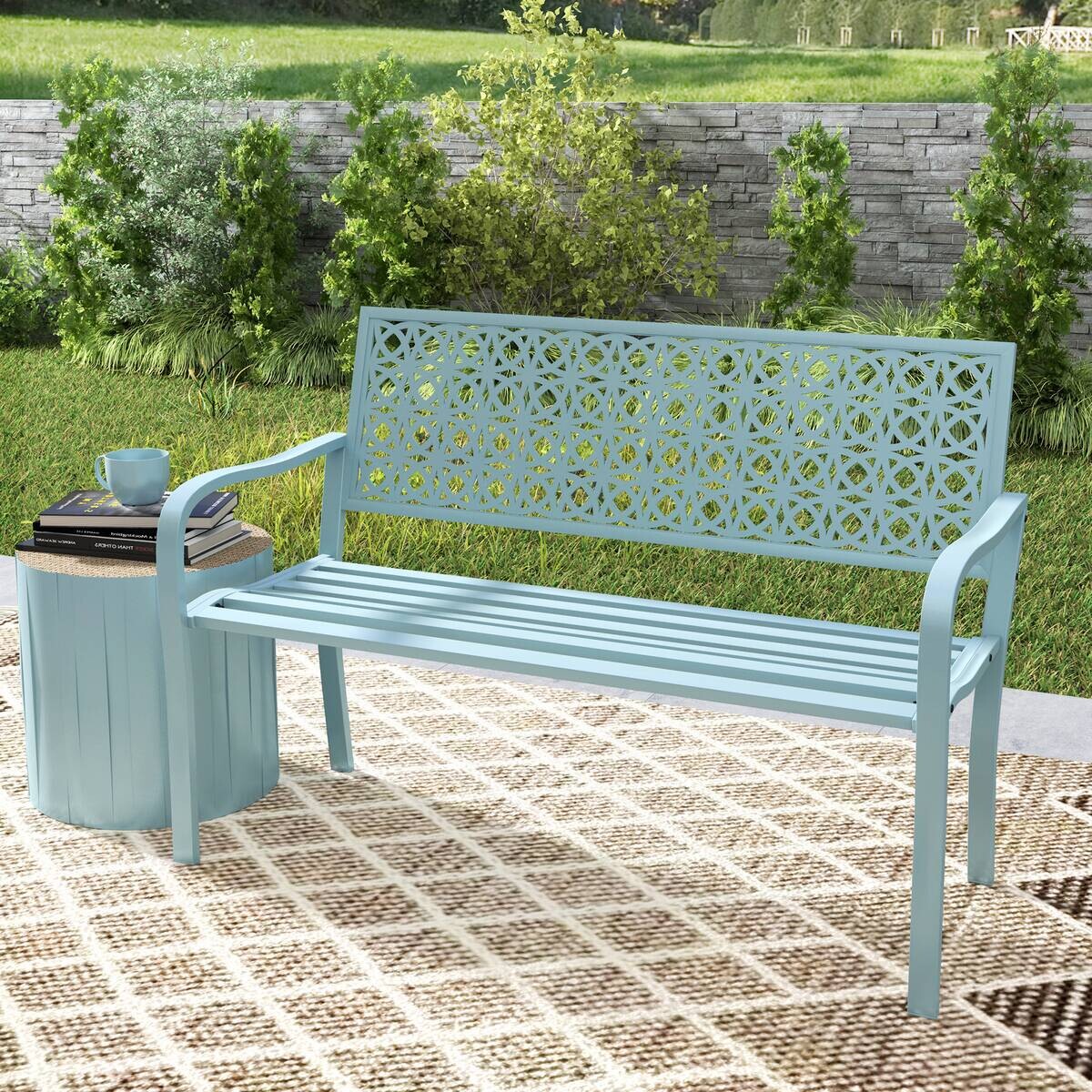 Outsunny Gartenbank blau Stahl B/H/L: ca. 63x85x127 cm
