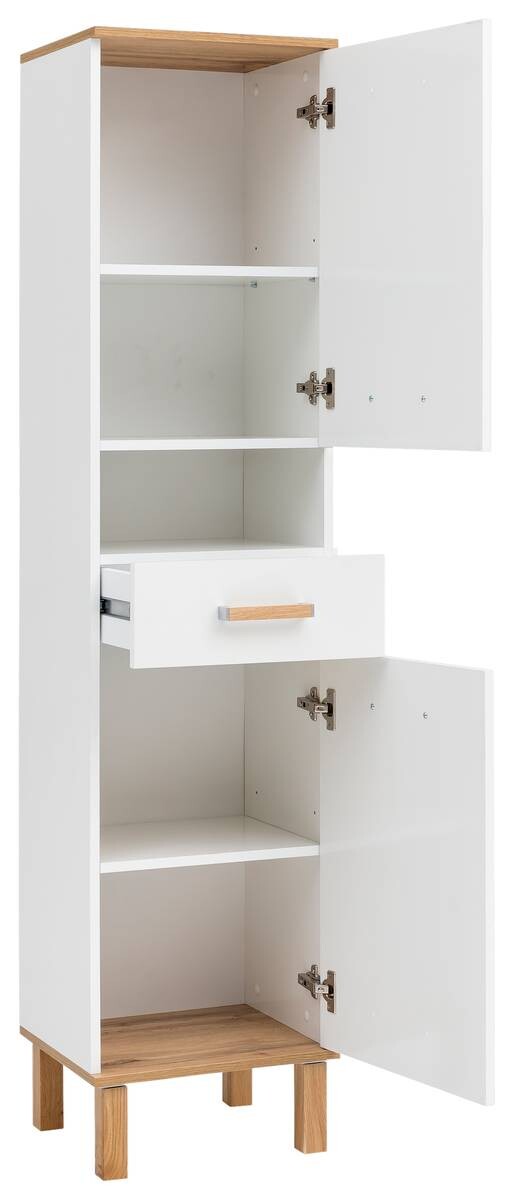 Hochschrank Padua weiß glanz Eiche Landhaus Nachbildung B/H/T: ca. 40,4x178,5x35 cm