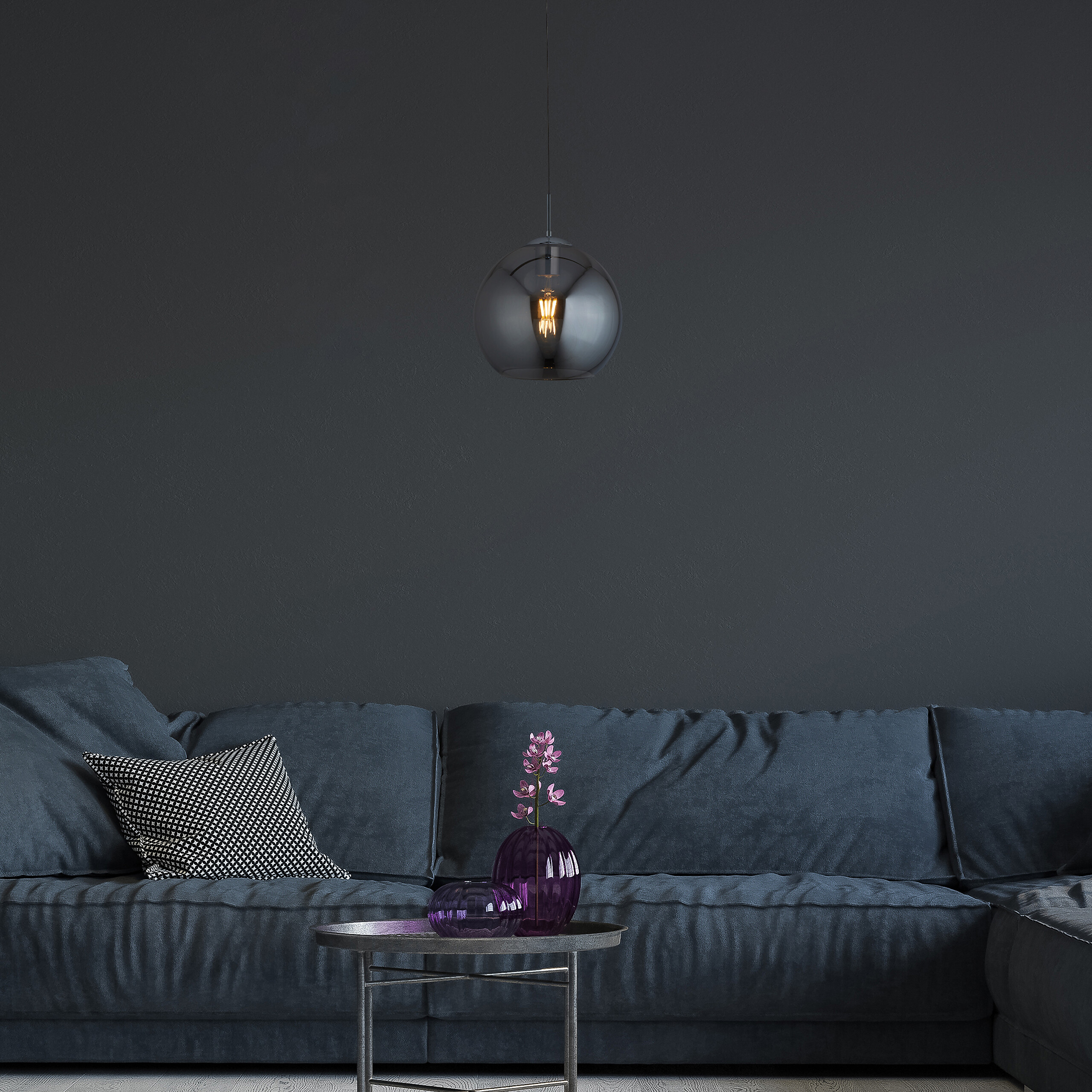 Searchlight Pendelleuchte Balls Chrom Glas Stahl B/H/L/D: ca. 25x120x25x25 cm E27 1 Brennstellen