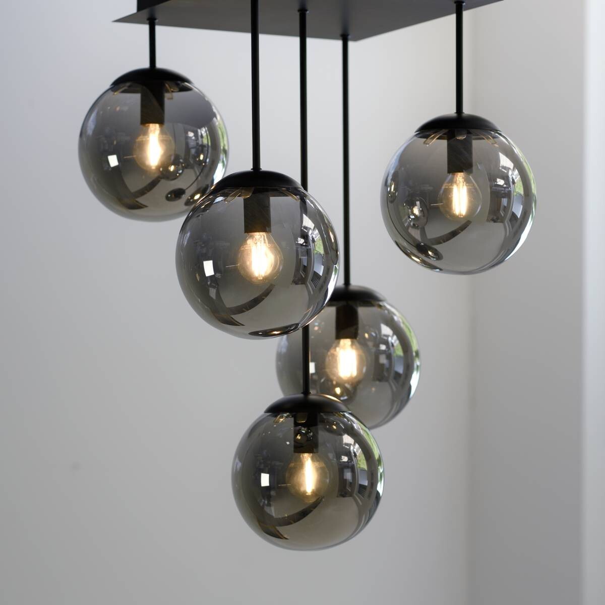 Just Light Deckenleuchte BIG WIDOW 14602-18 schwarz Rauchglas Metall B/H: ca. 39x58,5 cm E14 5 Brennstellen