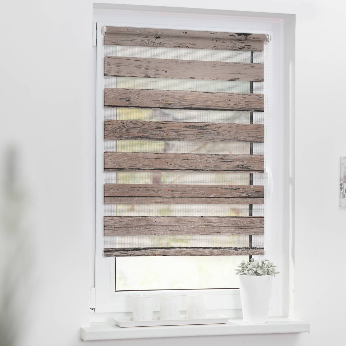 LICHTBLICK Doppelrollo Duo Bretter braun B/T: ca. 100x150 cm