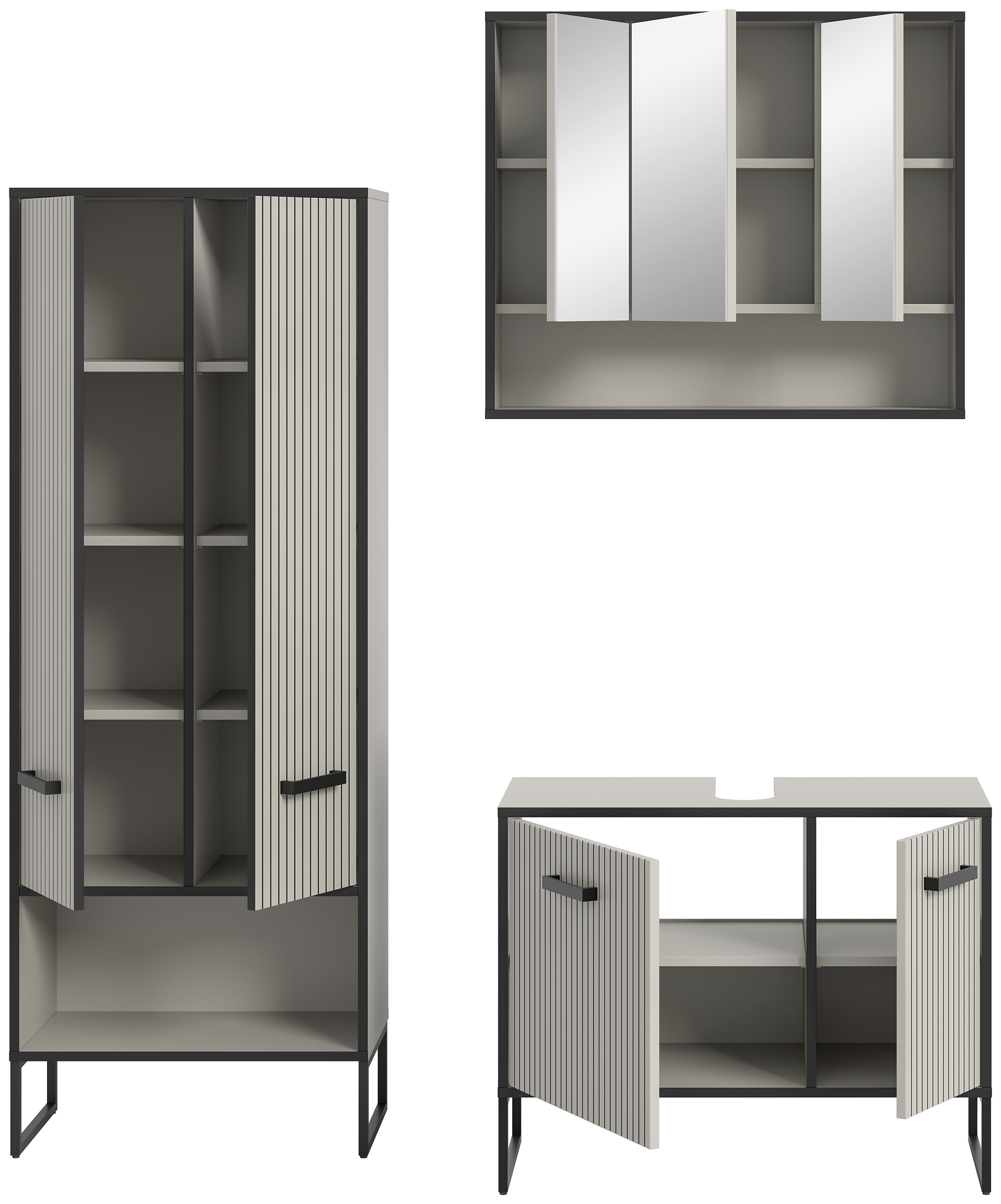 Badezimmer-Set BAGNO schwarz Kaschmirgrau Nachbildung B/H/T: ca. 154x192x36 cm