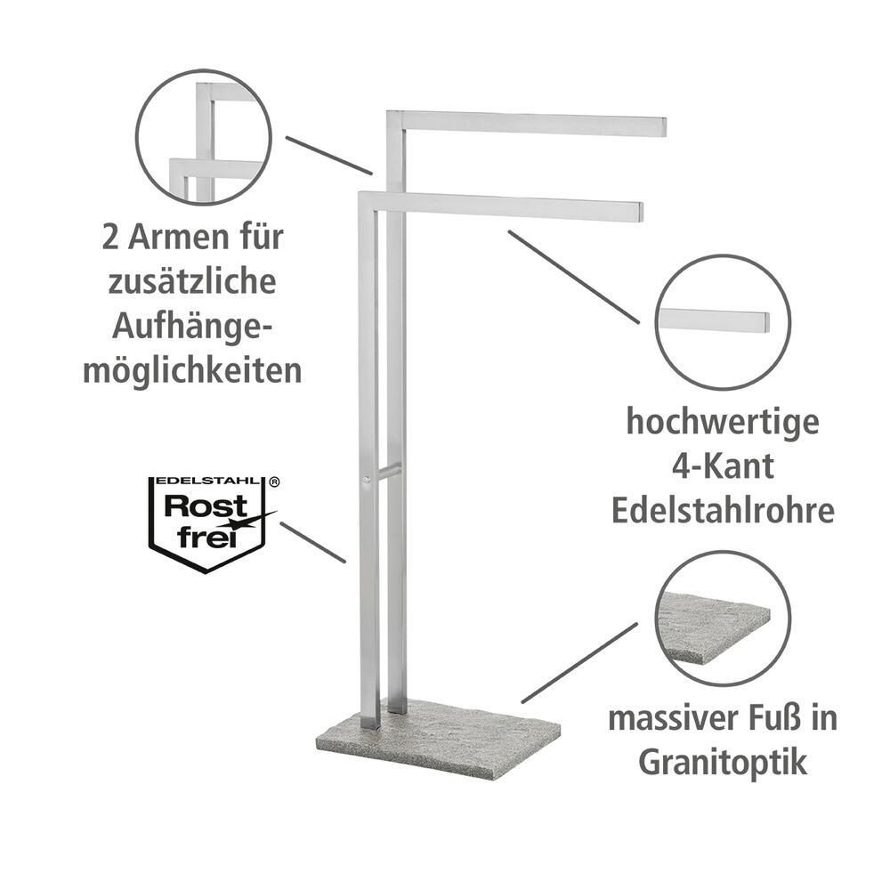 WENKO Doppel-Handtuchhalter grau Edelstahl B/H/T: ca. 44x87x20 cm