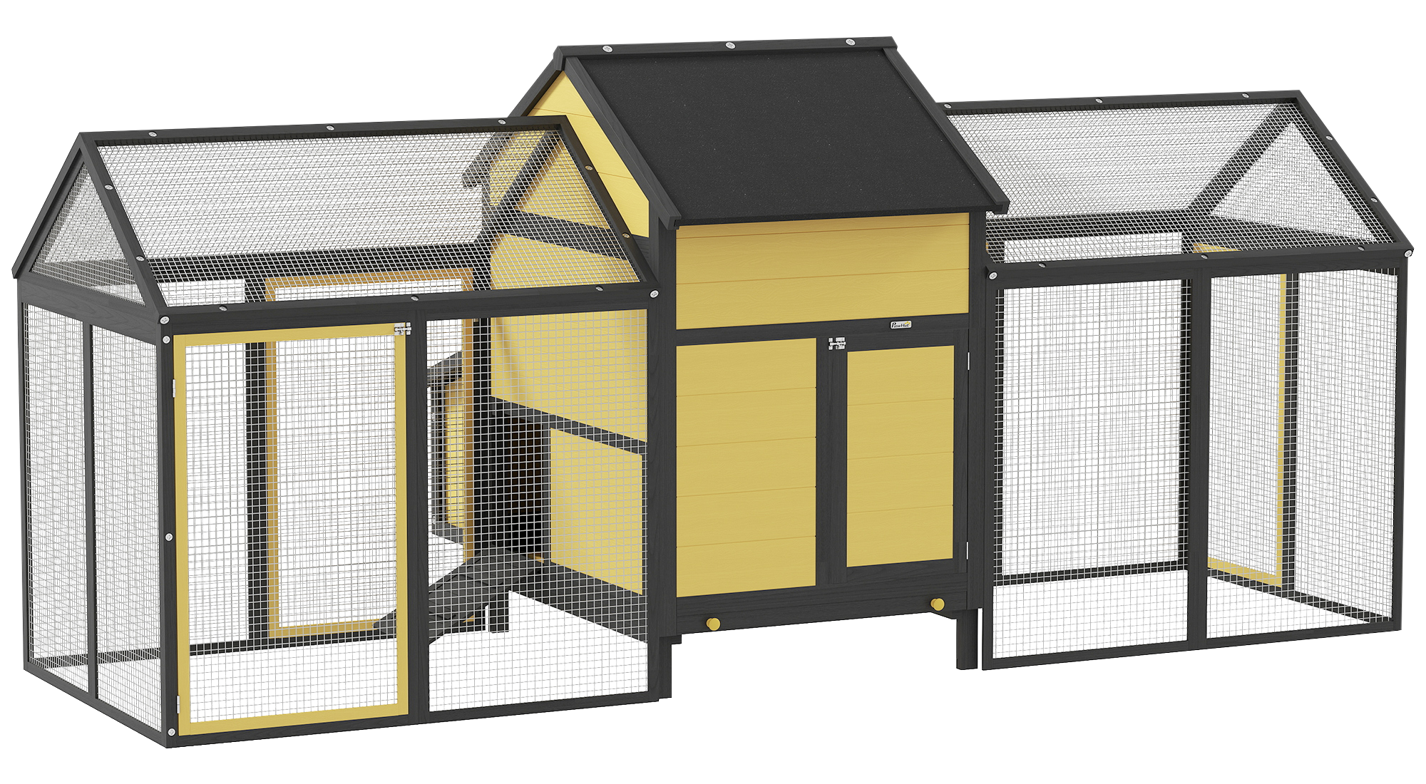 PawHut Hühnerstall gelb Holz B/H/L: ca. 125x113,5x247 cm