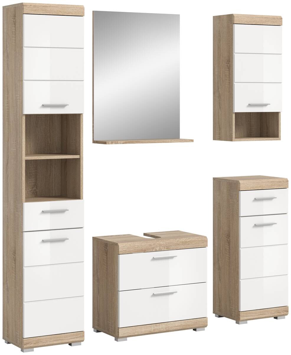 Badezimmer-Set Lambada Eiche Sonoma Nachbildung weiß Hochglanz B/H/T: ca. 164x191x37 cm