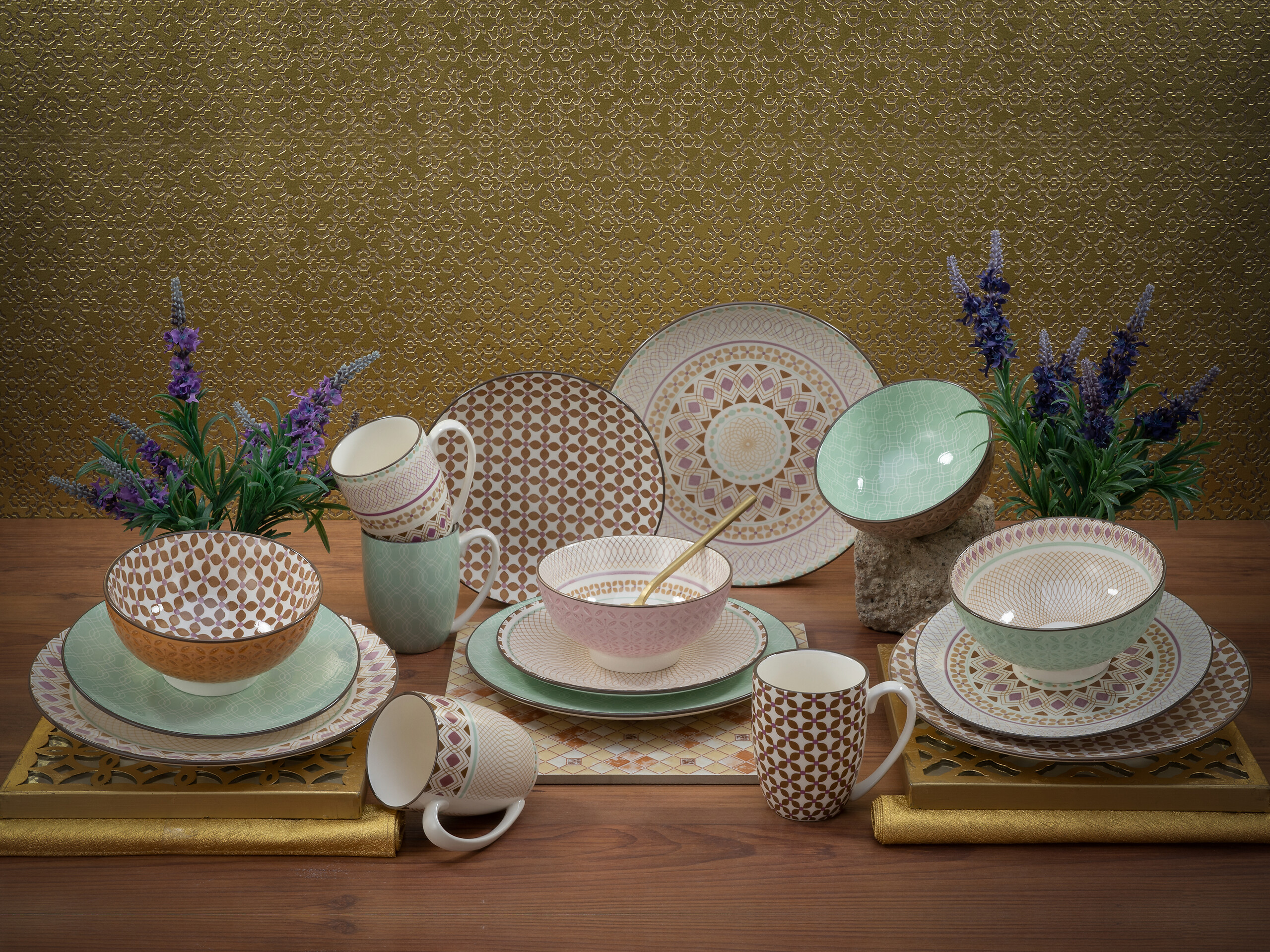 CreaTable Kombiservice Mandala multicolor Steinzeug 16 tlg.