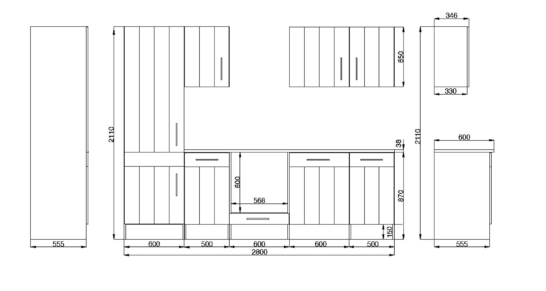 Respekta Küchenblock Premium weiß matt B/H/T: ca. 280x211x60 cm
