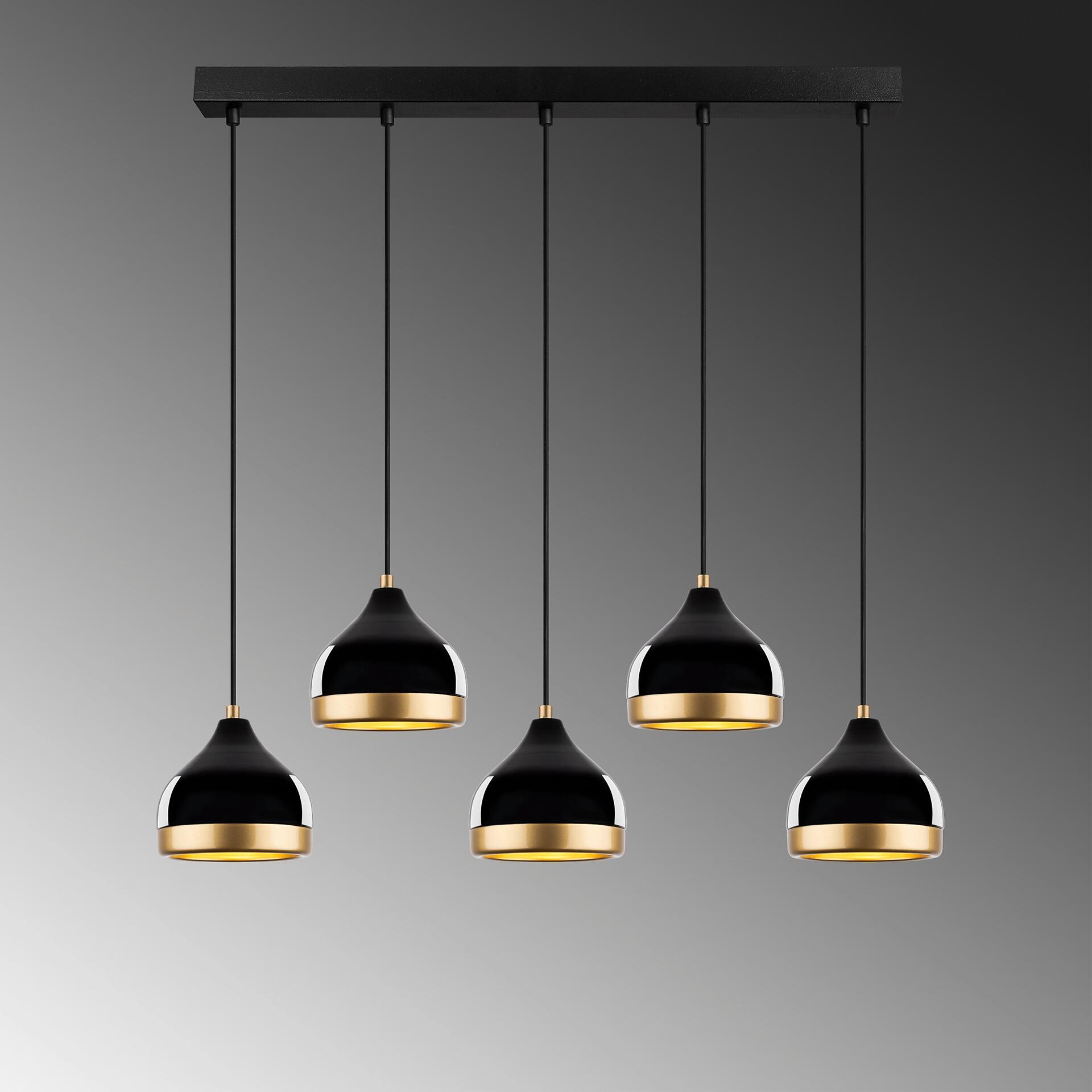 Opviq Pendelleuchte Yldo schwarz B/H/T/L: ca. 90x111x17x90 cm E27 5 Brennstellen