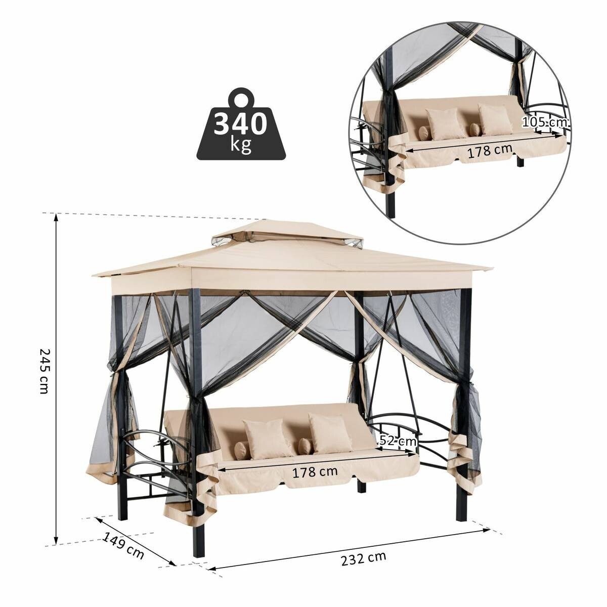Outsunny Gartenschaukel beige Stahl B/H/T: ca. 232x245x149 cm