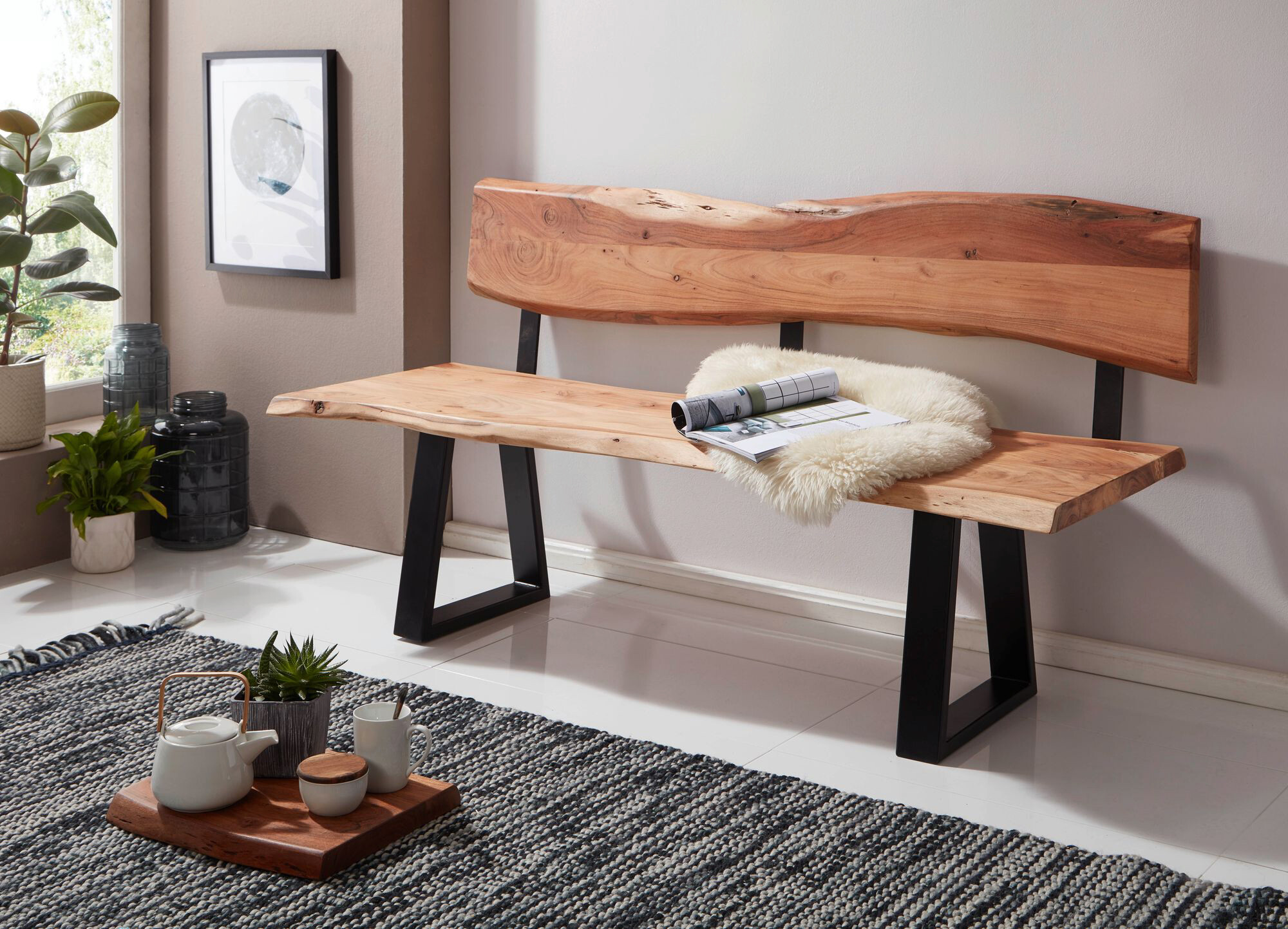 Sitzbank natur schwarz B/H/T: ca. 180x85,5x60 cm