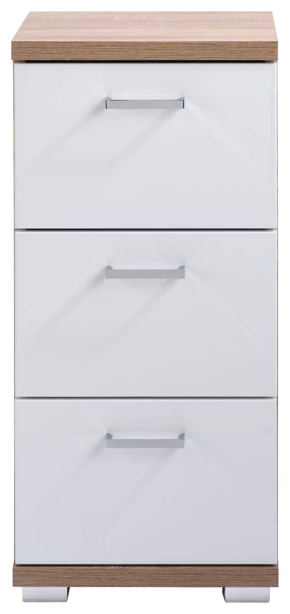 Schrank NEBRASKA Eiche Nachbildung weiß Hochglanz silber verchromt B/H/T: ca. 35x74x31,5 cm