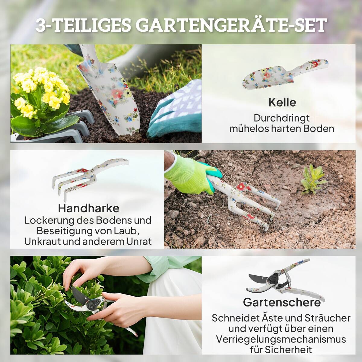 Outsunny Gartenwerkzeug-Set mehrfarbig Metall B/H/L: ca. 7x3x26,5 cm