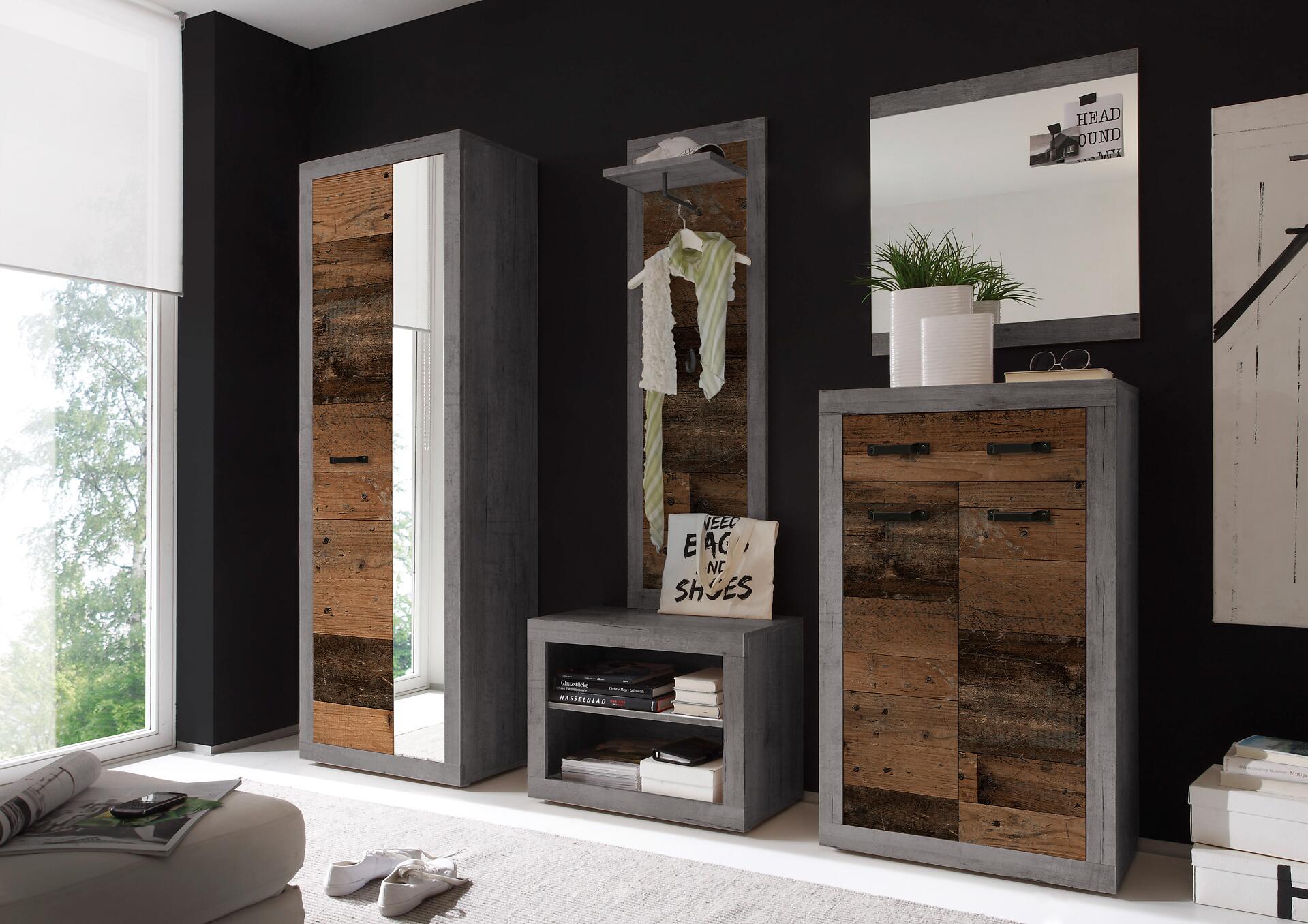 Schuhkommode Indiana Beton dunkel Nachbildung Old Wood Nachbildung B/H/T: ca. 68x115x37 cm