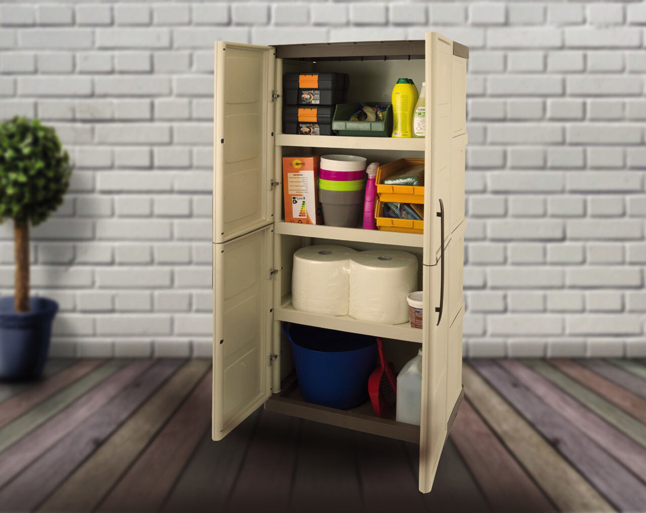 ArtPlast Kunststoffschrank Steel hoch beige Kunststoff B/H/T: ca. 70x165x39,5 cm