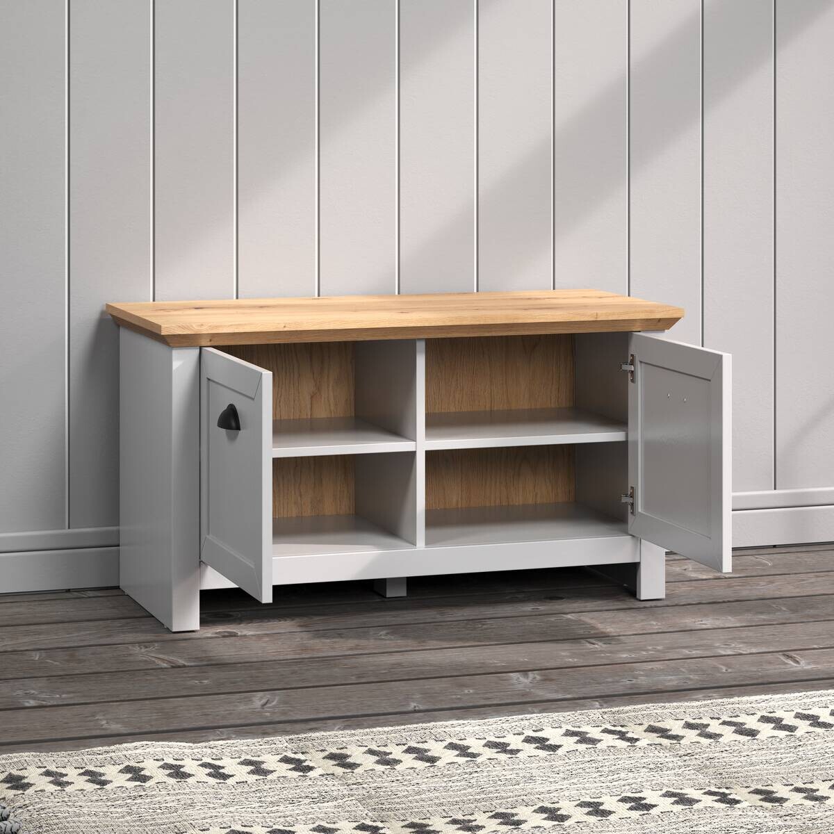 Sitzbank Landside Lichtgrau Eiche Artisan Nachbildung B/H/T: ca. 91x49x41 cm