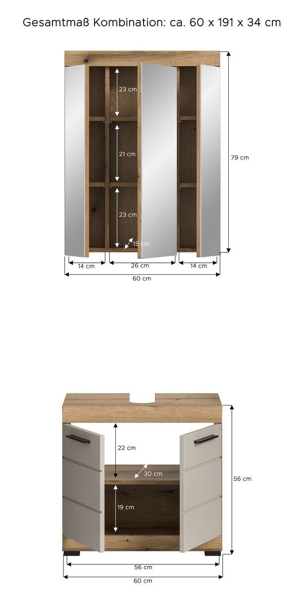 Badezimmer-Set Scout Evoke Oak Nachbildung Kaschmirgrau Nachbildung B/H/T: ca. 60x191x34 cm