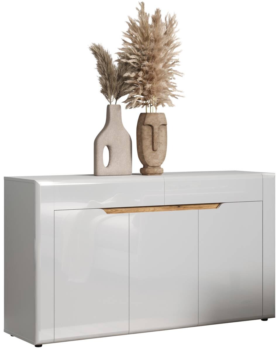 Sideboard Marlon Eiche Evoke Coast Nachbildung weiß Hochglanz B/H/T: ca. 150x84x40 cm