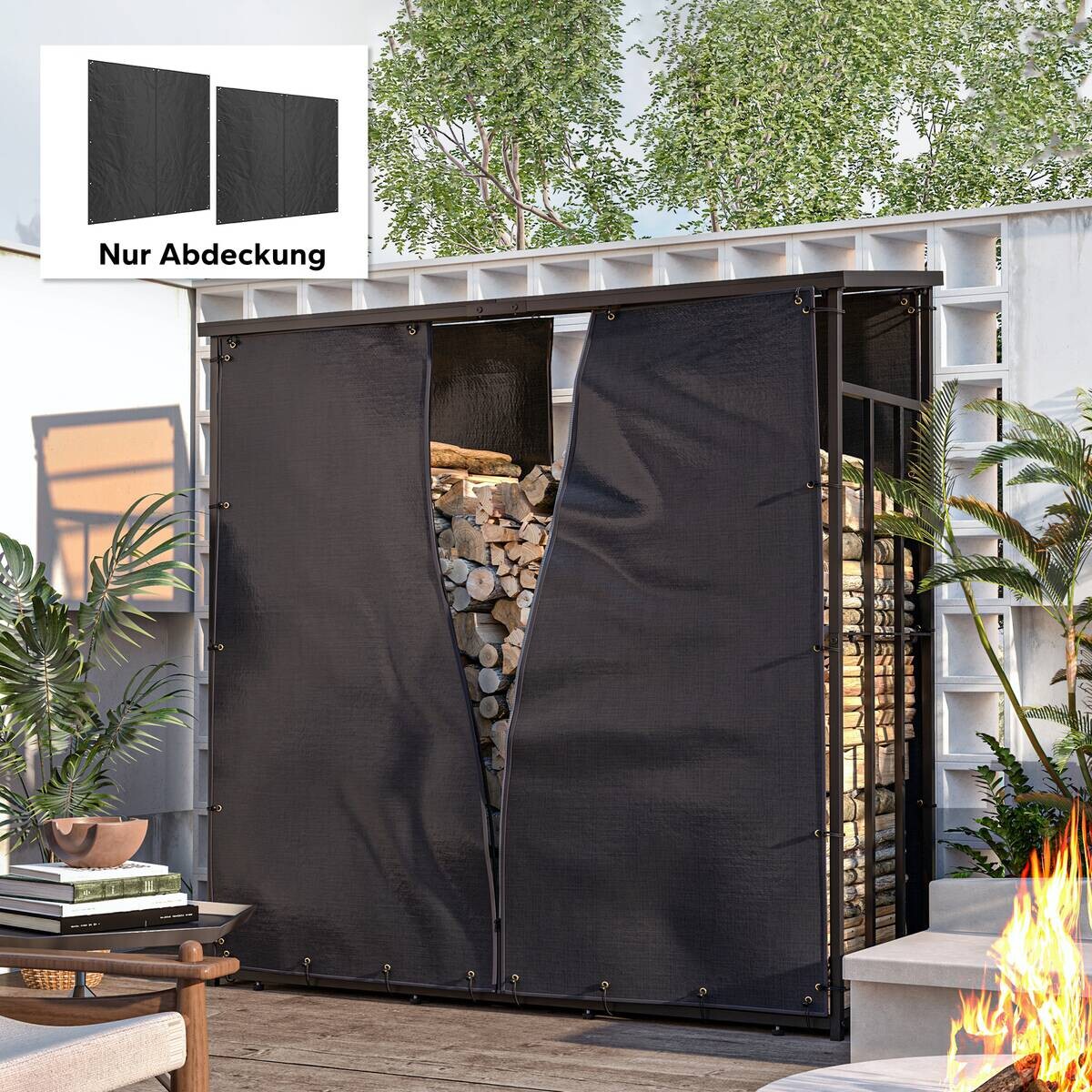 Outsunny Kaminholzregal Abdeckung schwarz Polyester B/H/L: ca. 1x173x174 cm