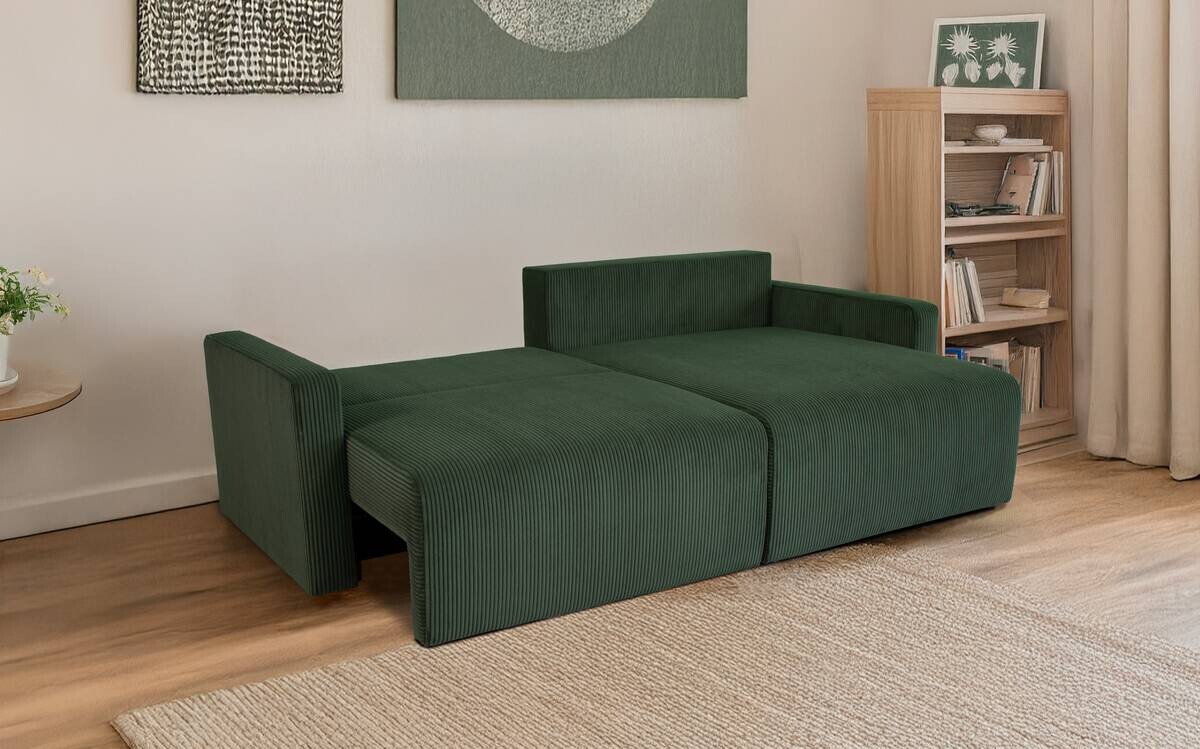 Ecksofa mit Bettfunktion und Bettkasten grün Microfaser B/H/T: ca. 227x92x146 cm