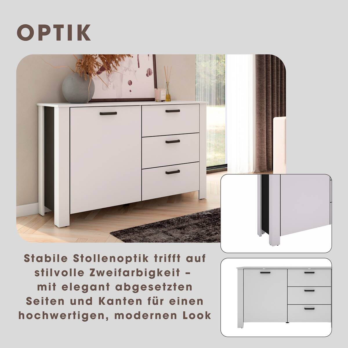 Sideboard FARO weiß schwarz B/H/T: ca. 140x84x40 cm