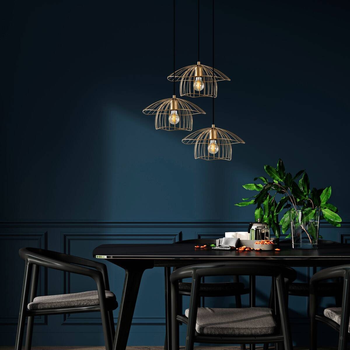 Opviq Pendelleuchte Mantar gold B/H/T/L/D: ca. 68x110x68x68x68 cm E27 3 Brennstellen