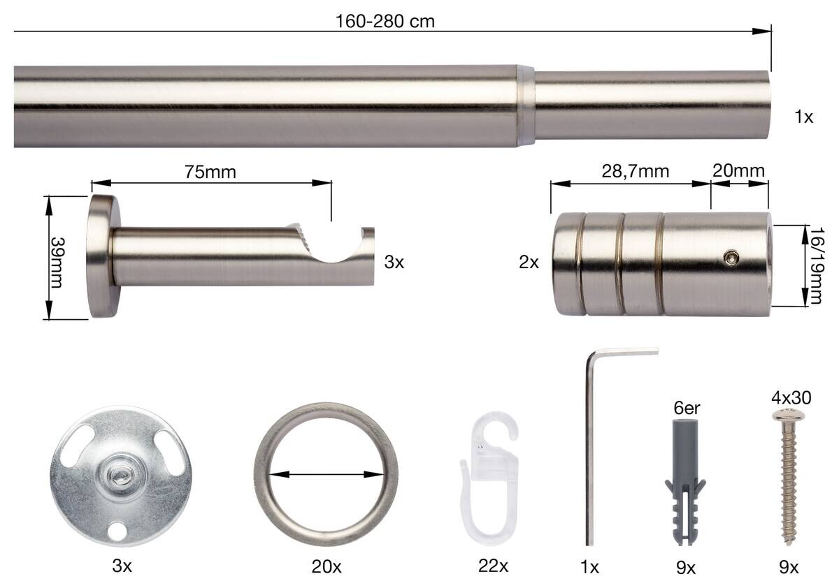 ondeco Stilgarnituren rillcube Edelstahloptik Metall ausziehbar von ca. 160 bis 280 cm 1.0 Läufe