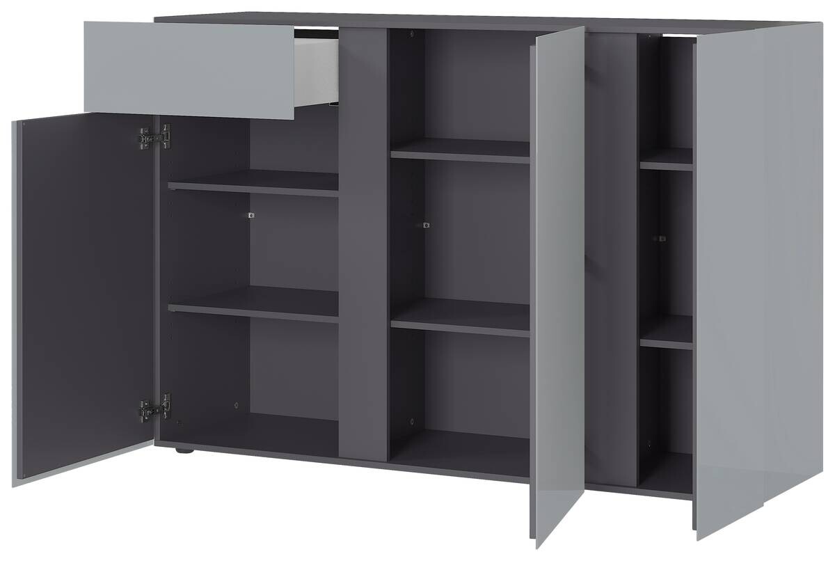 Sideboard Mesa Graphit Nachbildung Silbergrau Hochglanz B/H/T: ca. 152x103x43 cm