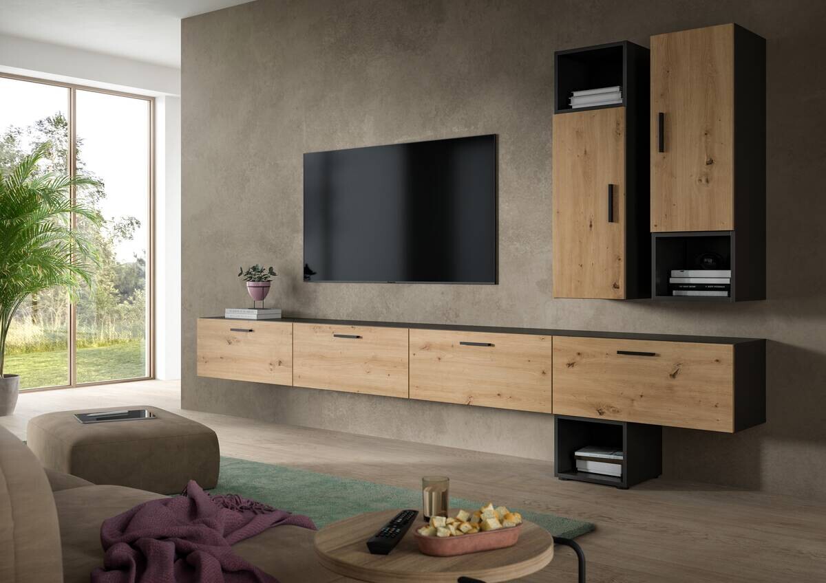 Wohnwand-Set TheOne Eiche Artisan Nachbildung anthrazit B/H/T: ca. 75x32x34 cm