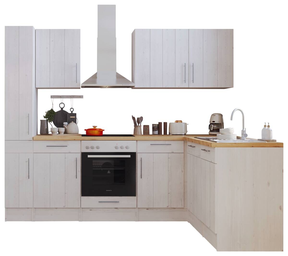 Respekta Winkelküche BERPL250LHWC weiß Lärche Nachbildung B/H/T: ca. 250x211x172 cm