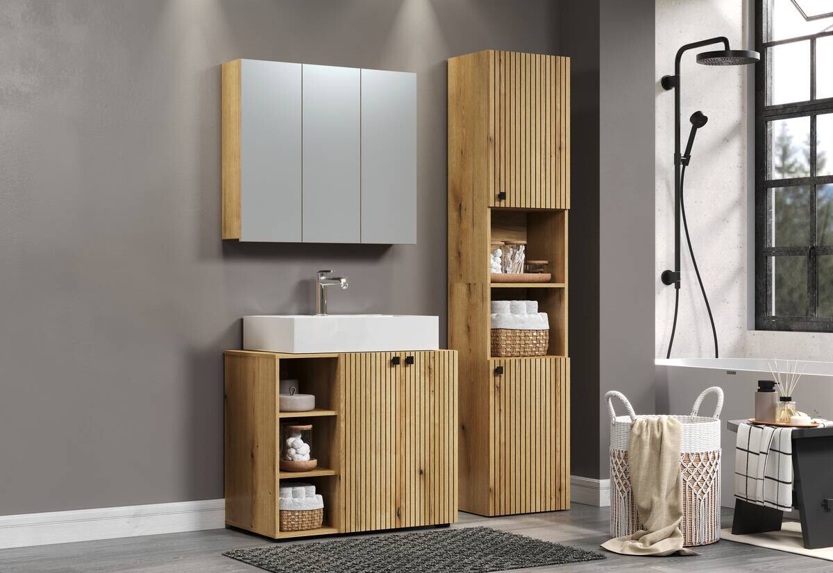 Waschbeckenunterschrank Pure Bliss Eiche Evoke Oak Nachbildung schwarz B/H/T: ca. 80x64x42 cm