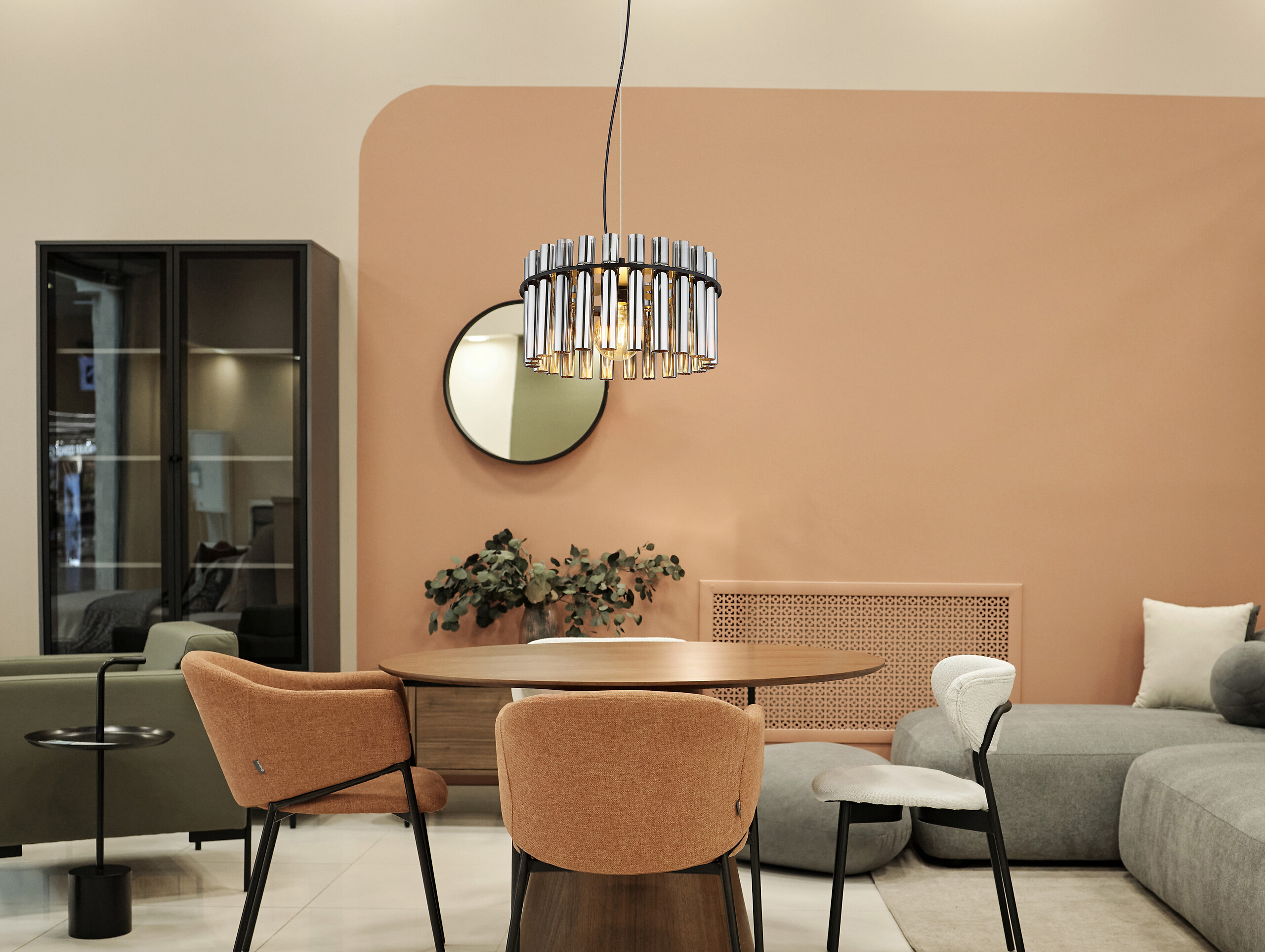 GLOBO Pendelleuchte Rauch schwarz Metall Glas PVC H/D: ca. 120x38 cm E27 1 Brennstellen