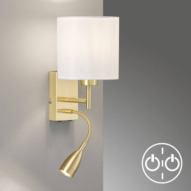 Fischer & Honsel LED-Wandleuchte 30312 messing weiß Textil Metall B/H/T: ca. 16x28x26 cm E27 1 Brennstellen