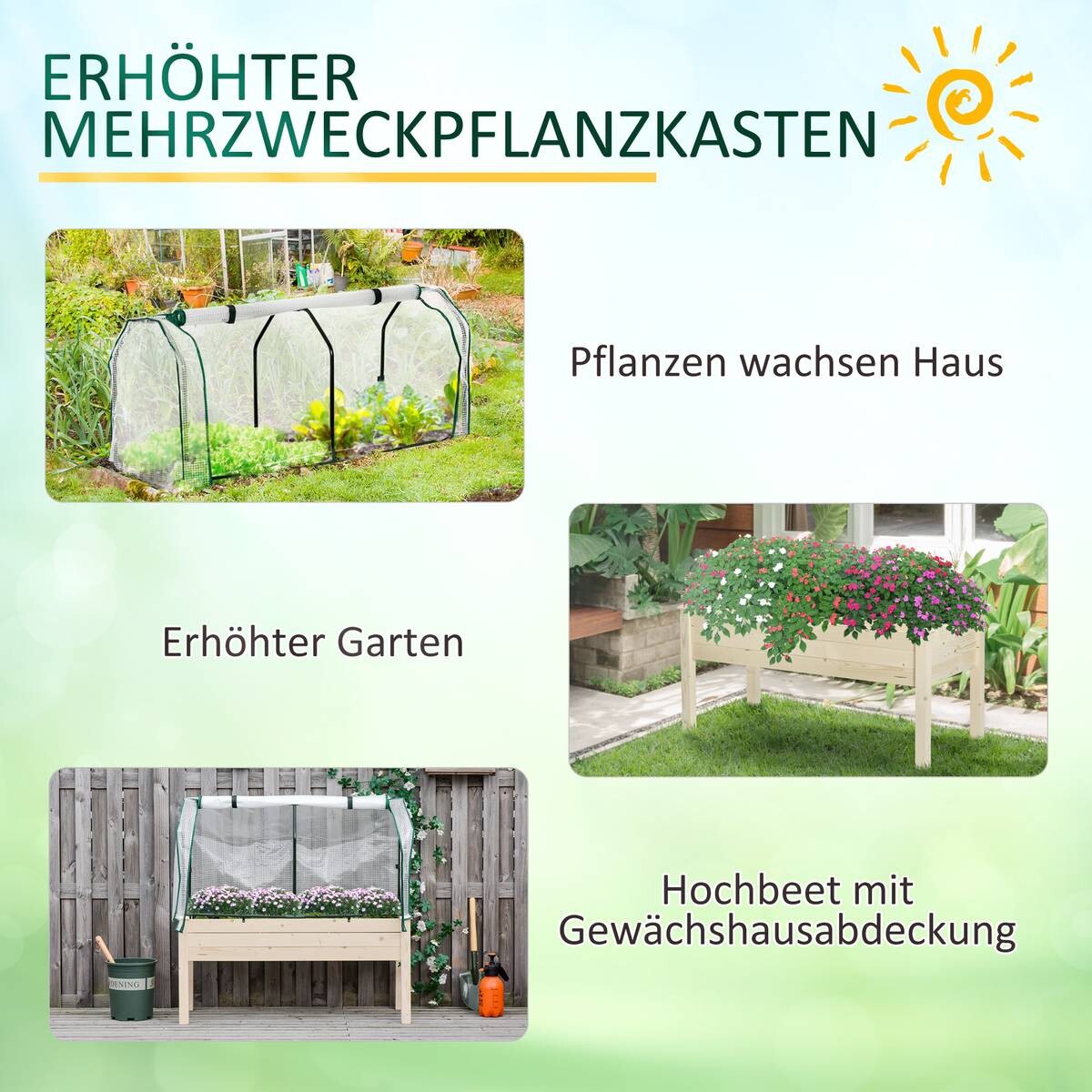 Outsunny Hochbeet natur Holz B/H/L: ca. 55x117x121 cm