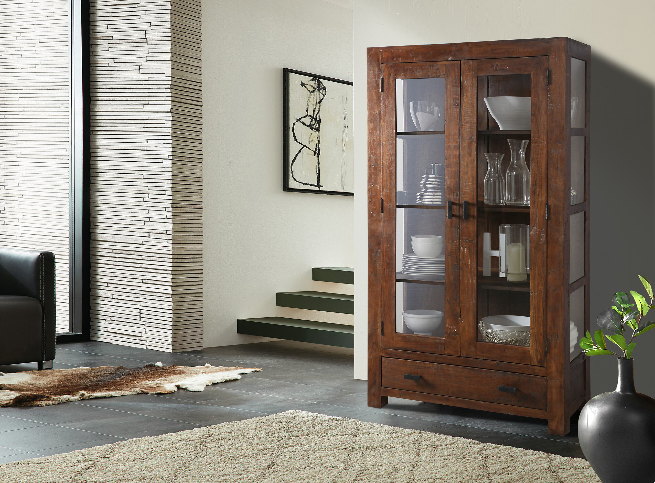 Vitrine Genua Akazie dunkel B/H/T: ca. 100x175x40 cm