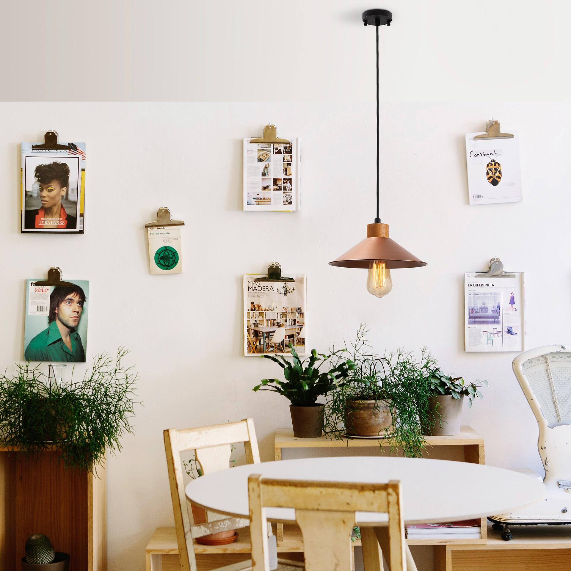 Opviq Pendelleuchte Kupfer Holz B/H/T/L: ca. 103x103x24x103 cm E27 1 Brennstellen