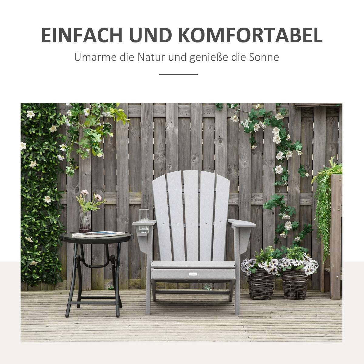 Outsunny Gartenstuhl grau Holzwerkstoff B/H/T: ca. 75x90x87 cm