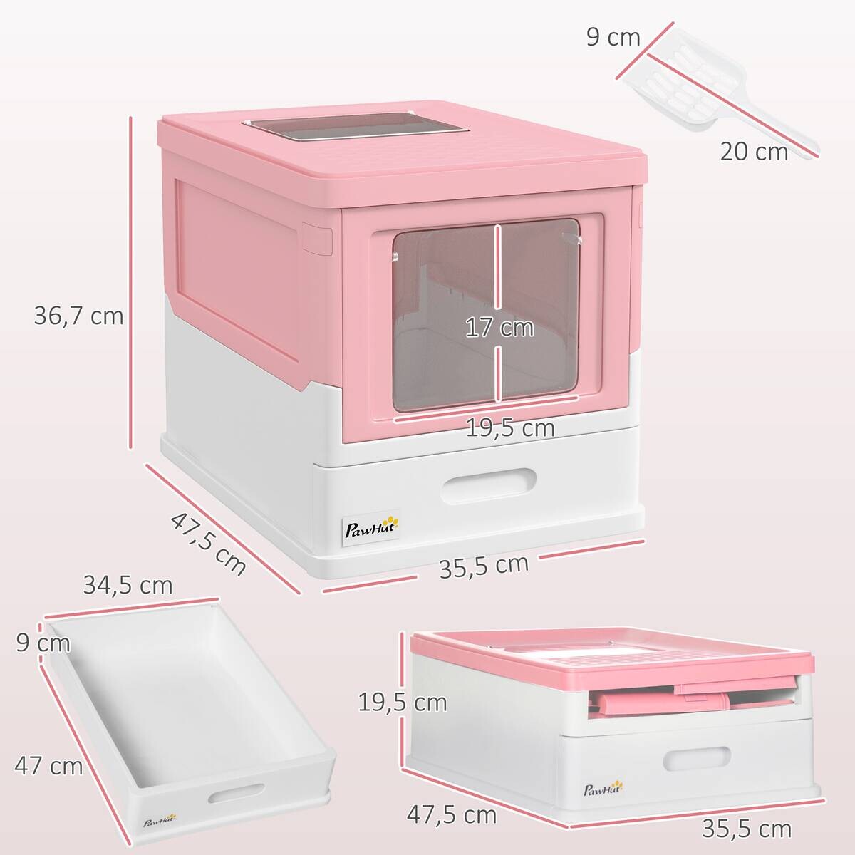 PawHut Katzentoilette rosa Kunststoff B/H/L: ca. 35,5x36,7x47,5 cm