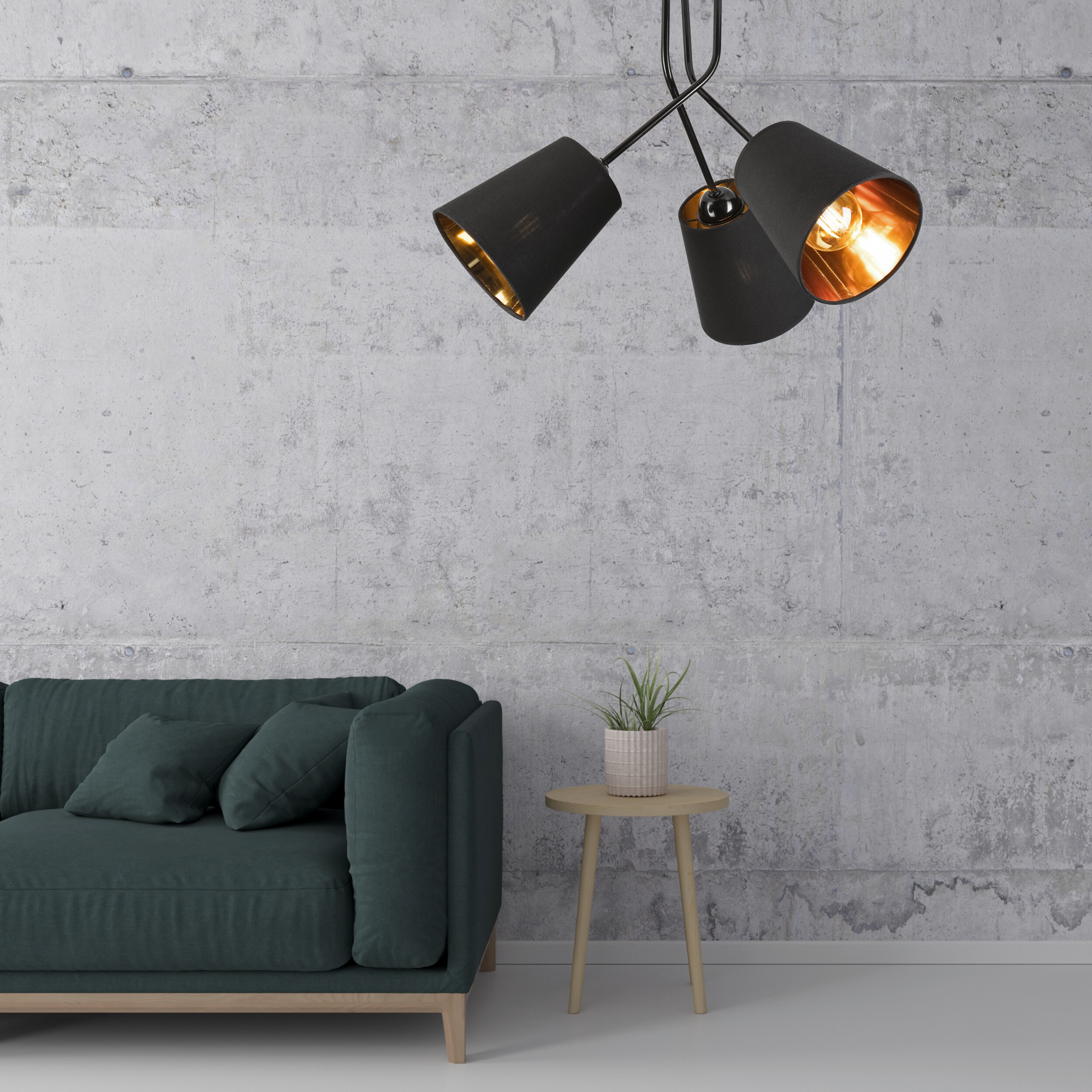 Lamkur Deckenleuchte schwarz Stahl B/H/L: ca. 55x45x55 cm E27 3 Brennstellen