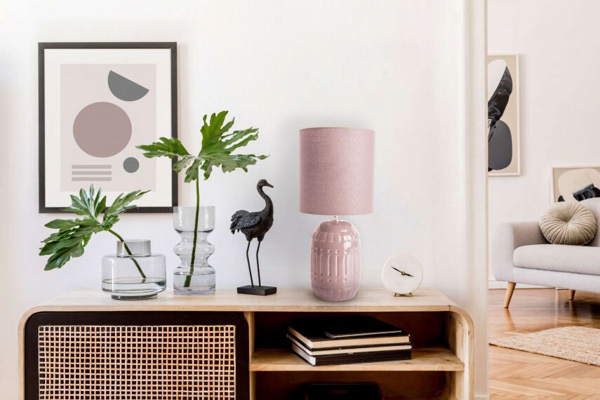 Näve Leuchten Keramik Tischleuchte NV3188332 lachs Keramik Metall Stoff B/H/T: ca. 14x30x14 cm E14 1 Brennstellen