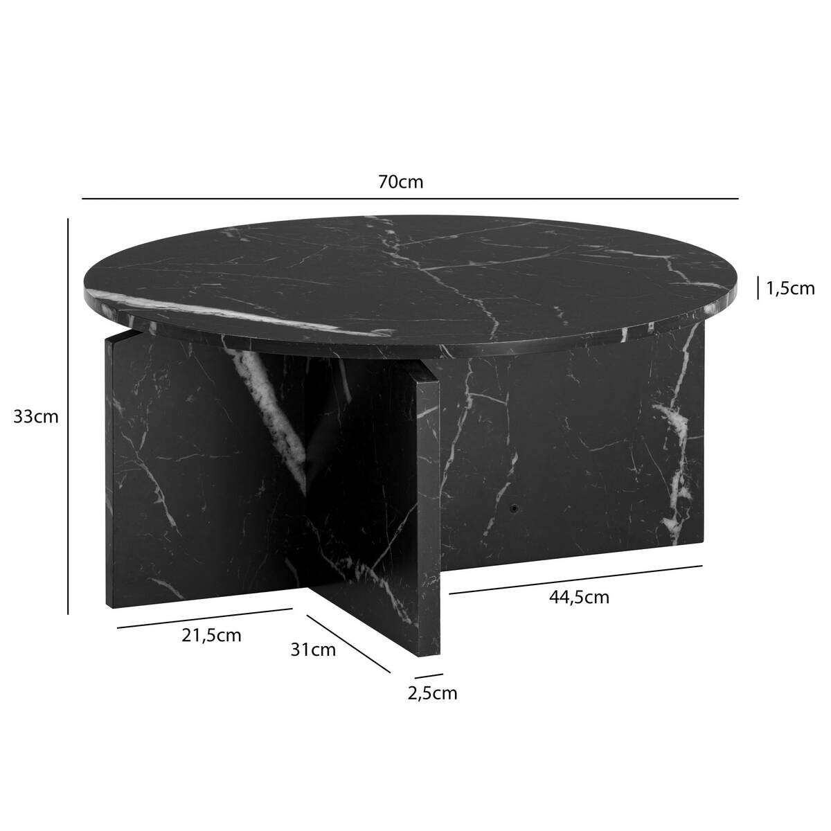 Wohnling Couchtisch schwarz Marmor B/H/T: ca. 70x33x70 cm
