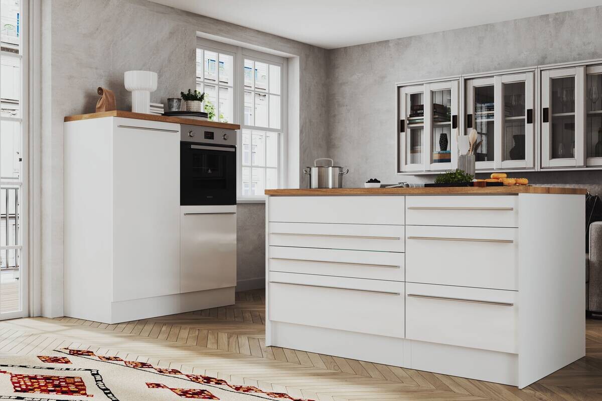 Respekta Inselküche Gabriel weiß Hochglanz B/H/T: ca. 320x200x60 cm