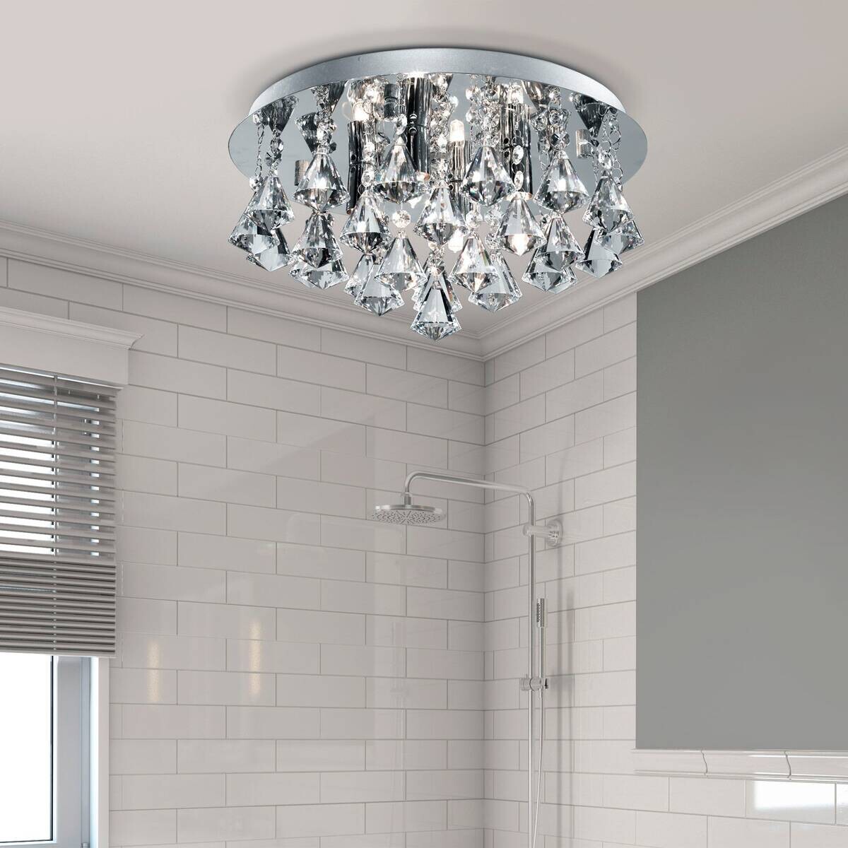 Searchlight Badleuchte Hanna Chrom transparent Glas Stahl B/H/L/D: ca. 38x17,5x38x38 cm G9 4 Brennstellen