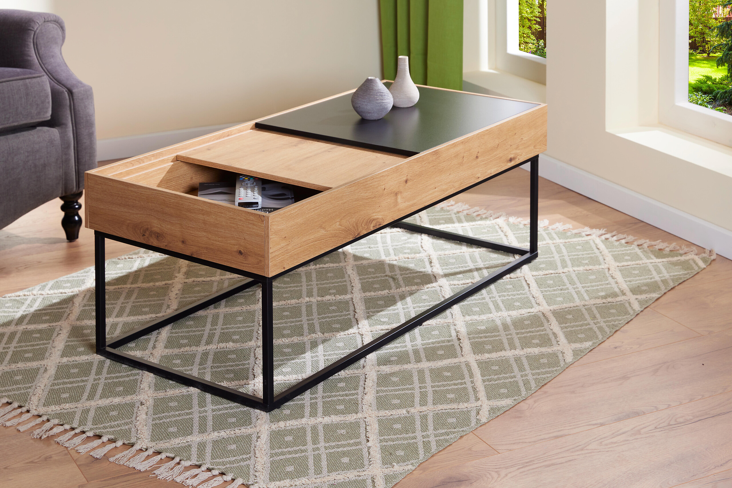 Inter Link Couchtisch Filora Eiche Holz B/H/L: ca. 50x40x110 cm