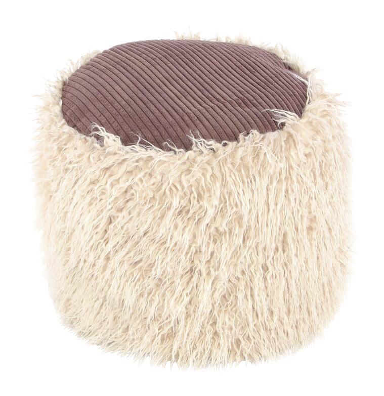 360 Living Hocker Bobtail 100 beige braun Kord Kunstfell Styropor H/D: ca. 38x45 cm