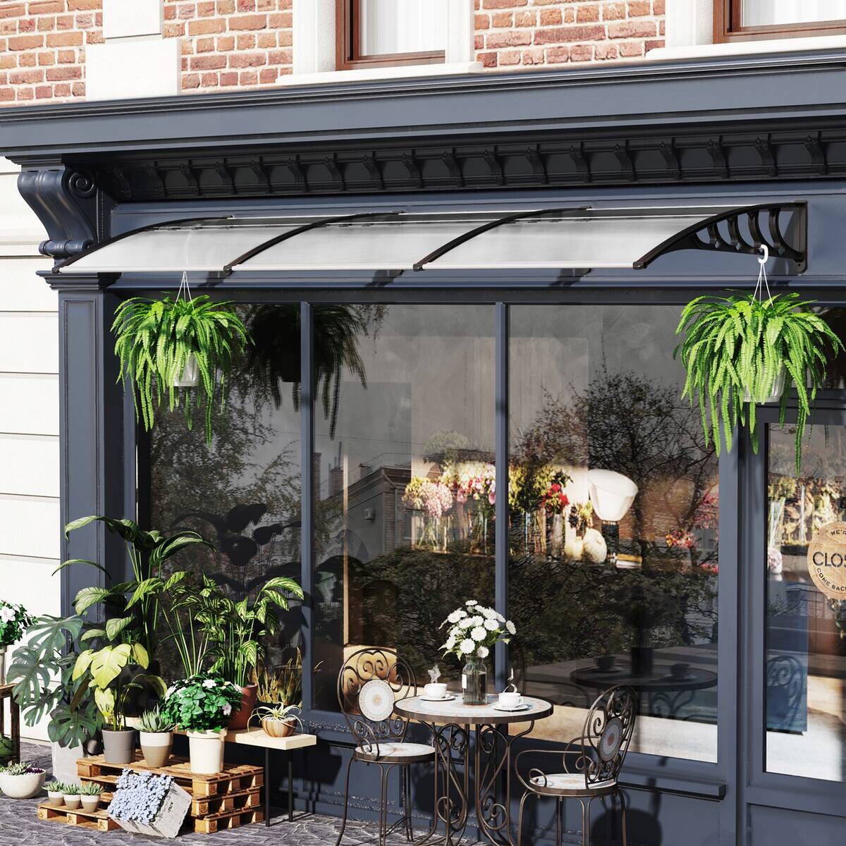 Outsunny Vordach weiß B/H/L: ca. 295x90x23,5 cm