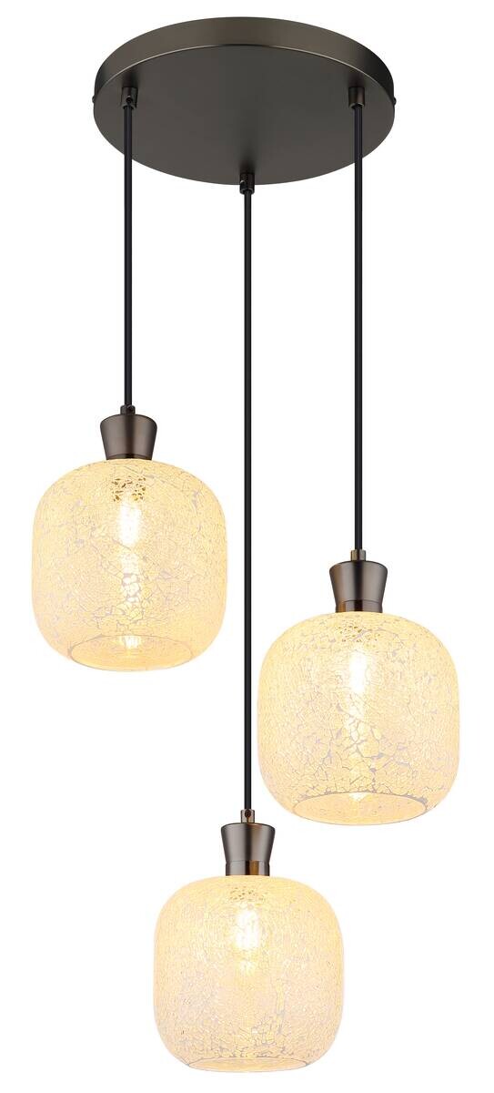 GLOBO Hängeleuchte schwarz Chrom Glas Metall B/H/L: ca. 21x37x37 cm E14 3 Brennstellen