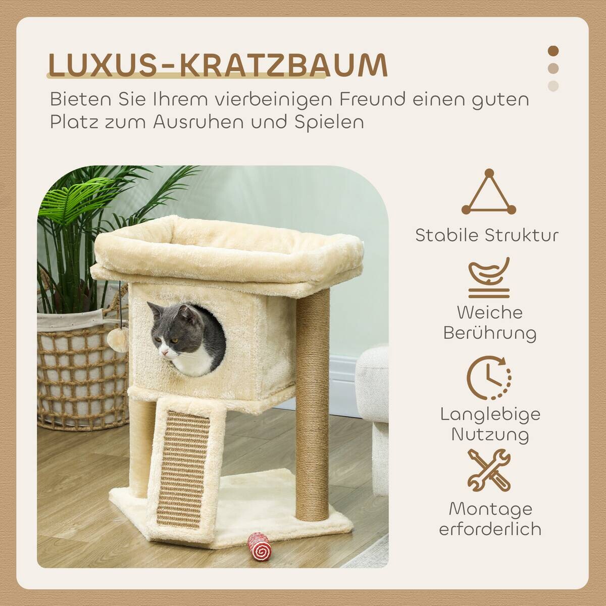 PawHut Kratzbaum beige Plüsch B/H/L: ca. 40x57x40 cm