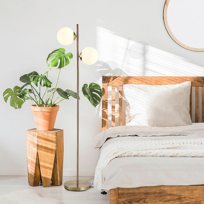 HOMCOM Stehleuchte B31-146V90GD gold weiß Stahl Glas B/H/L: ca. 28x165x28 cm E27 2 Brennstellen